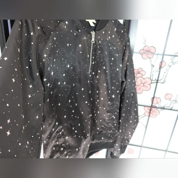 love, Fire Midnight Star Black Bomber Jacket Size Large - Picture 6 of 11